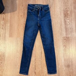 American Eagle, dark blue skinny jeans/jeggings 
Size 000 short!